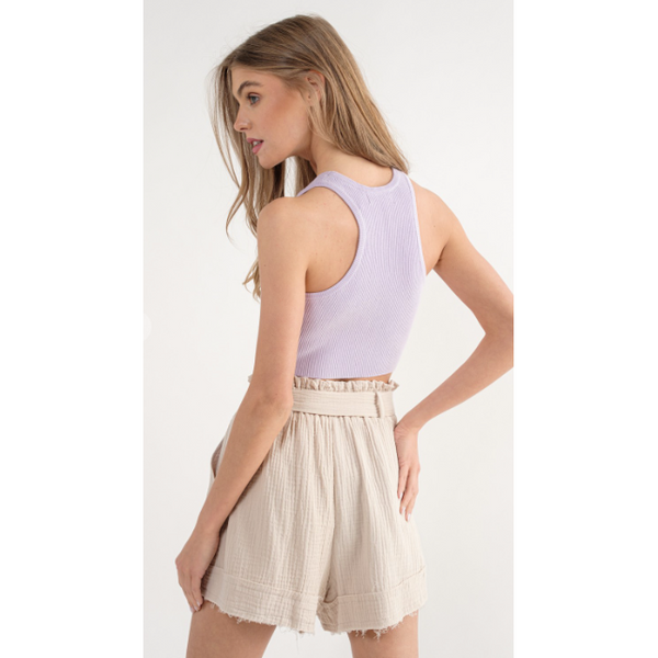 Textured Gauze Belted Shorts - SPREE