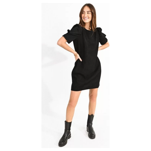 Corduroy Mini Puff Sleeve Dress - SPREE