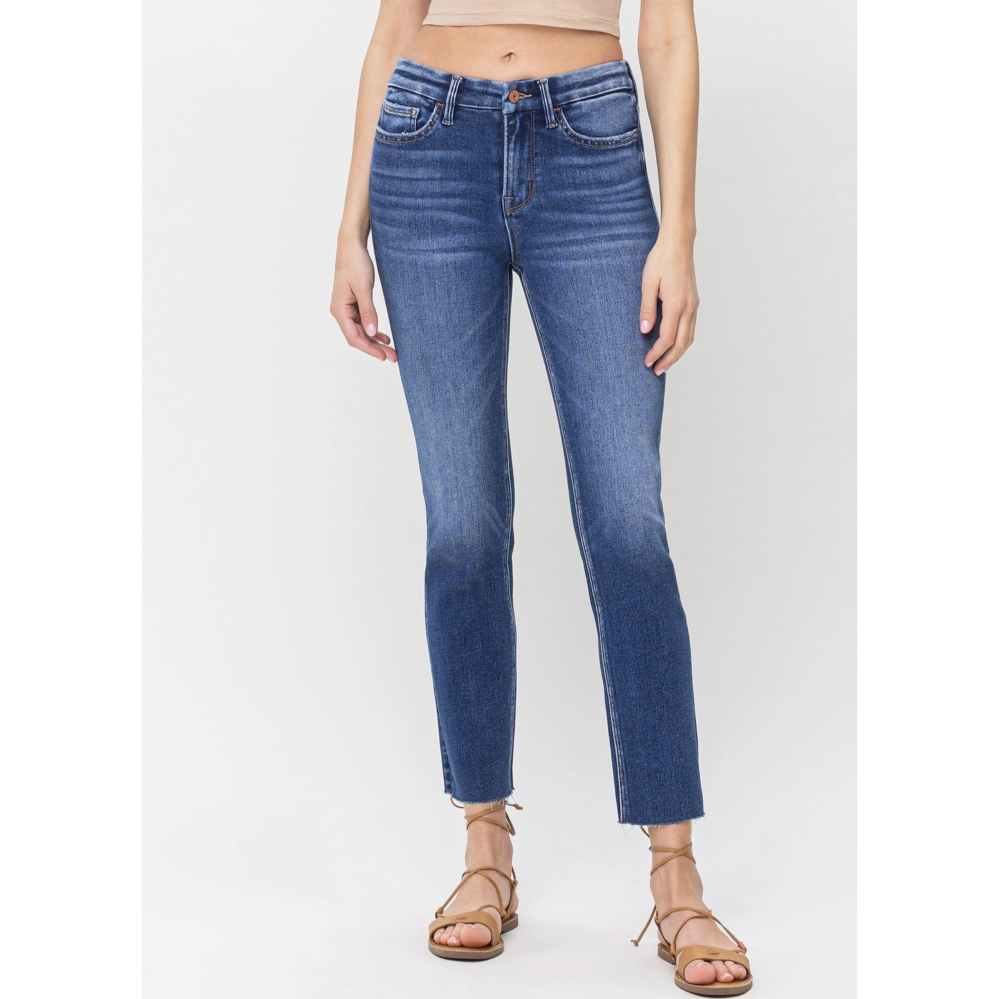 High Rise Crop Slim Straight Jeans