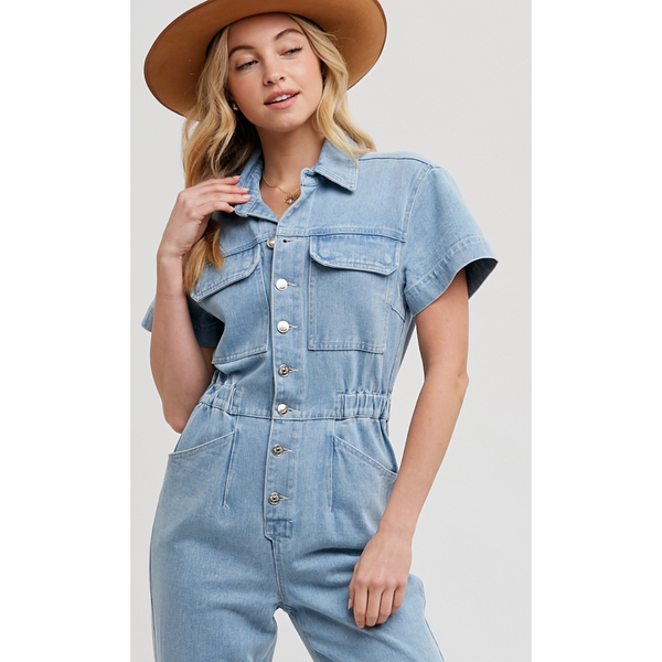 Denim Tapered Leg Jumpsuit