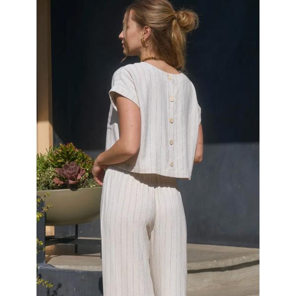 Pinstripe Cuff Sleeve Top