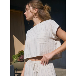 Pinstripe Cuff Sleeve Top