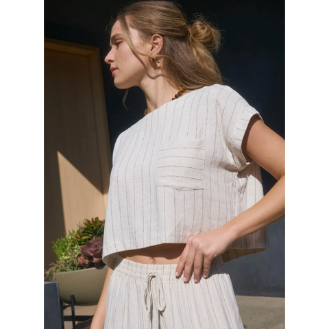 Pinstripe Cuff Sleeve Top