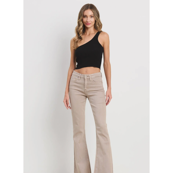 High Rise Taupe Slim Flare Jeans