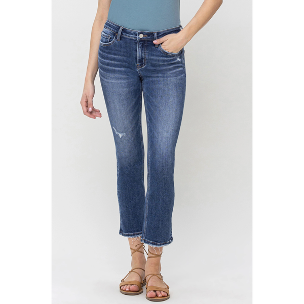 Mid Rise Crop Slim Straight Jeans