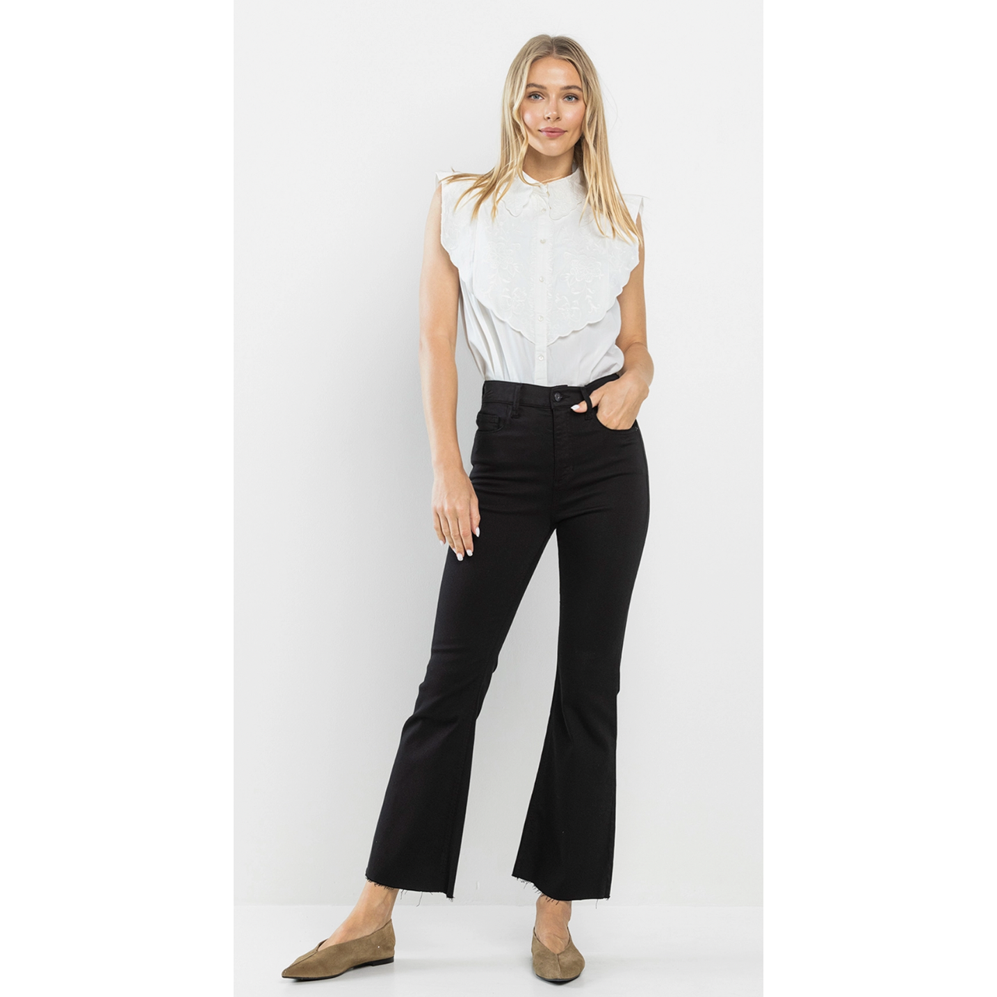 High Rise Cropped Kick Flare Pant