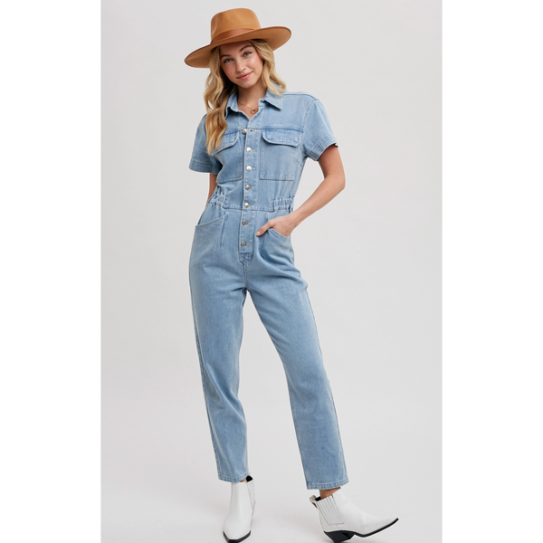 Denim Tapered Leg Jumpsuit