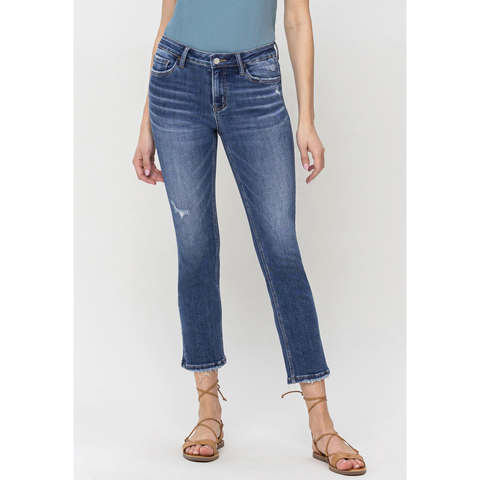 Mid Rise Crop Slim Straight Jeans