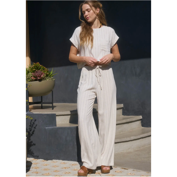 Pinstripe Cuff Sleeve Top