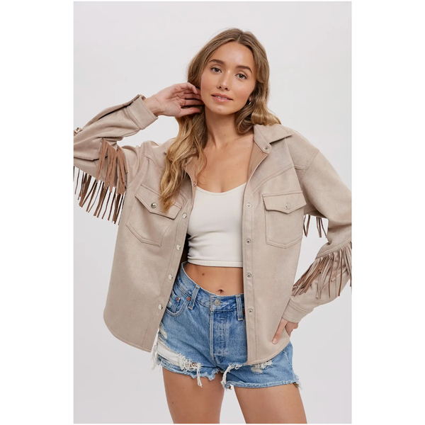 Vegan Suede Fringe Shacket