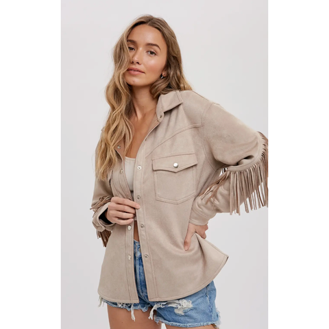 Vegan Suede Fringe Shacket