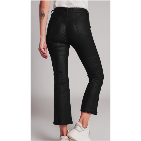 Stretch Faux Leather Flared Pants