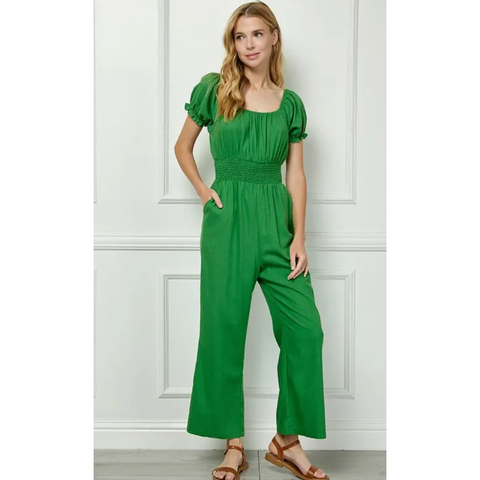 Linen Smocked Waist Jumpsuit