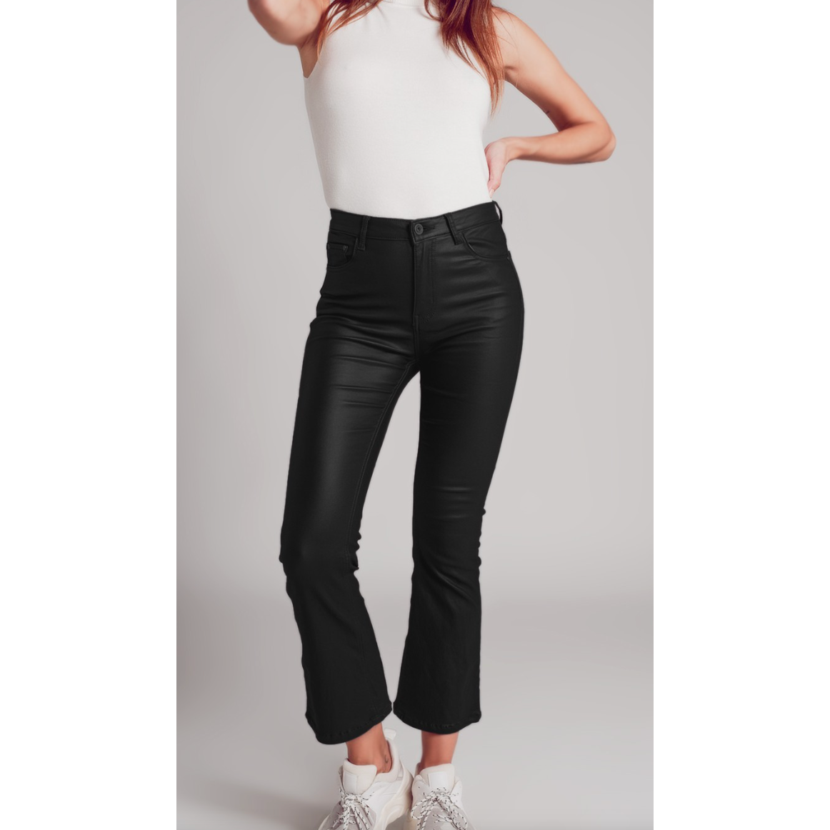 Stretch Faux Leather Flared Pants