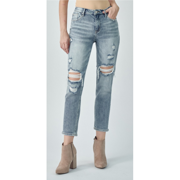 High Rise Distressed Tapered Jeans - SPREE Boutique