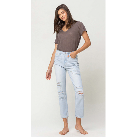 Super High Rise Straight Distressed Jeans - SPREE