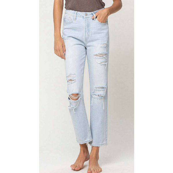 Super High Rise Straight Distressed Jeans - SPREE